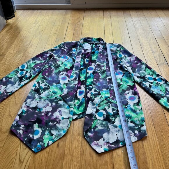 ASTR Size L NEW Black Multicolor Floral Open Front Long Sleeve Sheer Blazer - Picture 8 of 14